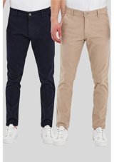 Damga Jeans 2 Li Standart Kalıp Chino Pantolon Lacivert Ve Taş Renkleri Çok Renkli 34