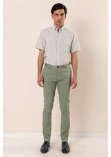 İmza Koyu Yeşil Pamuklu Yan Cep Slim Fit Dar Kesim Casual Pantolon 1003230103-Yeşil 42