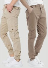 Damga Jeans 2'Li Paçası Lastikli Pantolon Taş-Camel Çok Renkli S
