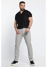 Gülseli Erkek Çizgili Klasik Keten Pantolon Taş 40