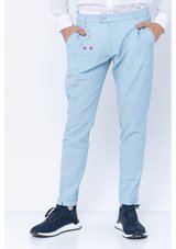 Cekmon Erkek Çizgili Pileli Düğmeli Fermuarlı Aksesuar Detaylı Bürümcük Kumaş Rahat Pantolon 001 Mavi L
