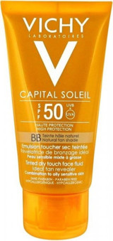 Vichy Capital Soleil Tinted Dry Touch Face Renkli 50 Faktör Karma ve Yağlı Ciltler İçin Ton Eşitleyici Aydınlatıcı Yağlı Güneş Kremi 50 ml