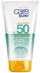 Avon Care Sun+ Pure & Sensitive Renksiz 50 Faktör Hassas Ciltler İçin Yağlı Suya Dayanıklı Vücut ve Yüz Güneş Kremi 150 ml