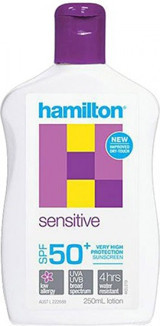 Hamilton Sensitive Lotion Renksiz 50+ Faktör Alerjik ve Hassas Ciltler İçin Yağlı Suya Dayanıklı Vücut ve Yüz Güneş Losyonu 250 ml