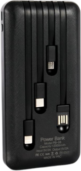 Sunix PB-08 12000 mAh Hızlı Şarj USB & Type A Çoklu Kablolu Powerbank Siyah