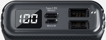 Konfulon A30 20000 mAh Hızlı Şarj Dijital Göstergeli USB & Type C Çoklu Kablolu Powerbank Siyah