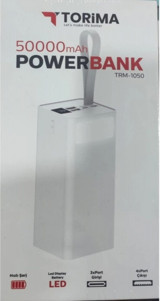 Torima TRM-1050 50000 mAh Hızlı Şarj Işıklı Dijital Göstergeli Lightning Çoklu Kablolu Powerbank Beyaz