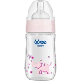 Wee Baby Klasik Cam Gaz Yapmayan Antikolik Kulpsuz Desenli Pembe Yuvarlak Uçlu Bebek Biberon 180 ml