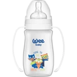 Wee Baby Klasik Polipropilen Gaz Yapmayan Antikolik Yenidoğan Kulplu 0-6 Ay Desenli Beyaz Yuvarlak Uçlu Bebek Biberon 250 ml