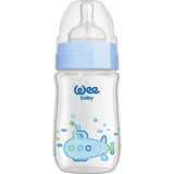 Wee Baby Klasik Plus Cam Gaz Yapmayan Antikolik Kulpsuz Desenli Mavi Yuvarlak Uçlu Bebek Biberon 180 ml