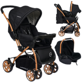 Baby Home 760T Çift Yönlü Katlanabilir 360 Derece Dönen Tam Yatar Kabin Tipi Travel Sistem Bebek Arabası Siyah