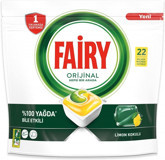 Fairy Orijinal Hepsi Bir Arada Limon Kokulu Tablet Bulaşık Makinesi Deterjanı 22 Adet