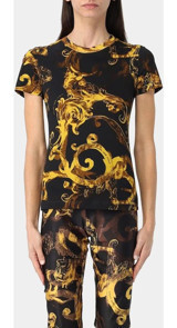 Versace Jeans Couture Bayan T-Shirt 76Hah6D8 Js287 G89 Siyah Gold Xl