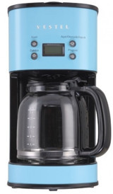 Vestel Retro Zaman Ayarlı Filtreli Karaf 1500 ml Hazne Kapasiteli Akıllı 1000 W Mavi Filtre Kahve Makinesi