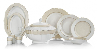 Schafer Selina Altın ALT01 60 Parça 12 Kişilik Desenli Porselen Yuvarlak Yemek Takımı