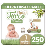 Baby Turco Doğadan Yenidoğan Göbek Oyuntulu Cırtlı Bebek Bezi 250 Adet