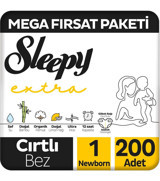 Sleepy Extra 1 Numara Organik Göbek Oyuntulu Cırtlı Bebek Bezi 200 Adet