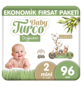 BabyTurco Doğadan 2 Numara Organik Göbek Oyuntulu Cırtlı Bebek Bezi 96 Adet