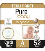 Pure Baby 4 Numara Organik Cırtlı Bebek Bezi 52 Adet