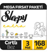 Sleepy Extra 3 Numara Organik Cırtlı Bebek Bezi 168 Adet