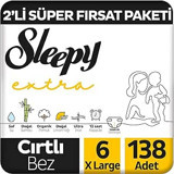 Sleepy Extra 6 Numara Organik Cırtlı Bebek Bezi 138 Adet