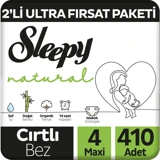 Sleepy Natural 4 Numara Organik Cırtlı Bebek Bezi 410 Adet