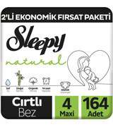 Sleepy Natural 4 Numara Organik Cırtlı Bebek Bezi 164 Adet