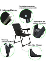 Moniev Kolçaklı Siyah 2'Li Kamp Sandalyesi