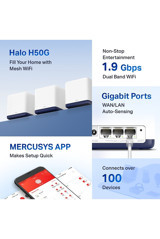 Mercusys Halo H50G Kablosuz 2.4 GHz-5 GHz Wifi Dual Band Access Point Router 3 Antenli 1300 Mbps Menzil Genişletici