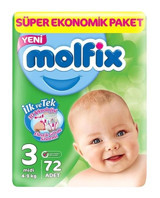 Molfix 3 Numara Bantlı Bebek Bezi 72'li