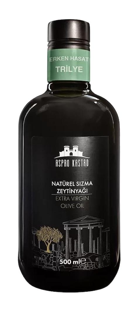 Aspro Kastro Soğuk Sıkım Organik Polifenolsüz Tirilye Erken Hasat Cam Sızma Zeytinyağı 500 ml