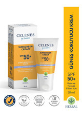 Celenes Herbal 50 Faktör Kuru Ciltler İçin Nemlendirici Aydınlatıcı Suya Dayanıklı Yüz Güneş Kremi 50 ml