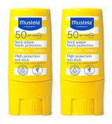 Mustela High Protection Sun Stick Renksiz 50 Faktör Tüm Ciltler İçin Leke Karşıtı Nemlendirici Yaşlanma Karşıtı Suya Dayanıklı Yüz ve Vücut Güneş Kremi 2x9 ml