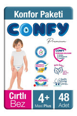 Confy Premium Maxi Plus 4 Numara Organik Cırtlı Bebek Bezi 48 Adet