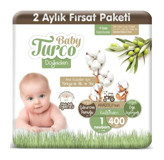 Baby Turco Aylık Fırsat Paketi 1 Numara Organik Bantlı Bebek Bezi 400 Adet