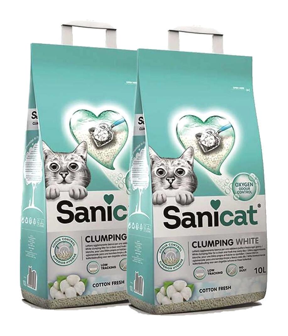 Sanicat Clumping White Topaklanan İnce Taneli Bentonit Kedi Kumu 2x10 lt