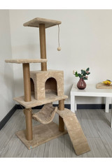 Nursoft Oturaklı Oyuncaklı Merdivenli Katlı 125 cm Kedi Tırmalama Evi