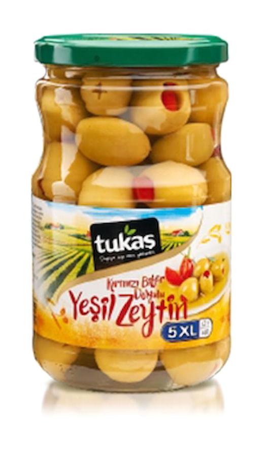 Tukaş Biberli Yeşil Zeytin Pet Kavanoz 12x400 gr