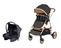 Baby Care Safari Trio Katlanabilir Tek Elle Kapanan Travel Sistem Bebek Arabası Gold Siyah