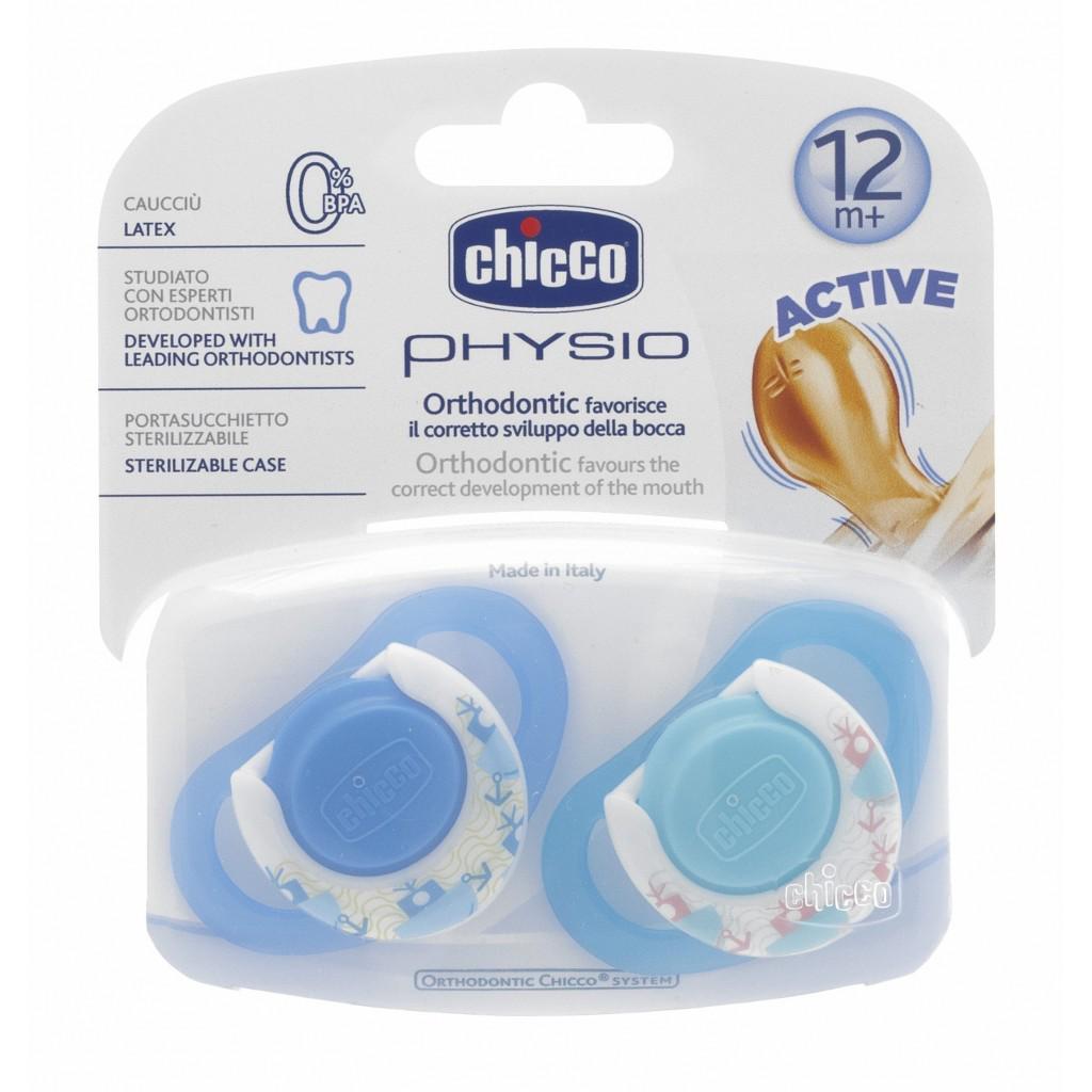 Chicco 12 Ay+ Delikli Ortodontik Kiraz Uçlu Damaklı Silikon Emzik Mavi