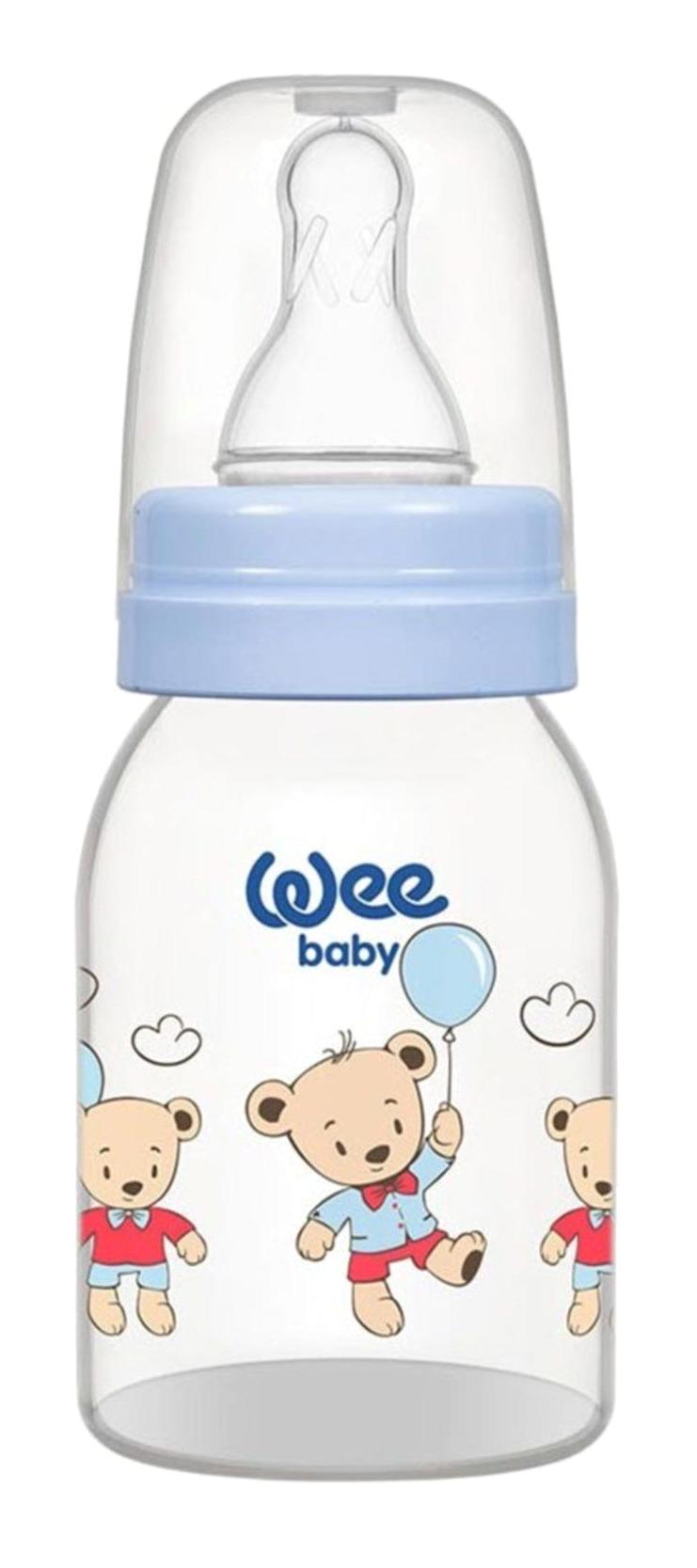 Wee Baby Klasik Silikon Yenidoğan Yavaş Akışlı 0-6 Ay Desenli Mavi Biberon 125 ml