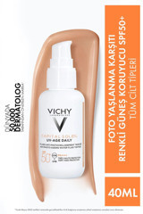 Vichy Capital Soleil Renkli 50 Faktör Tüm Ciltler İçin Nemlendirici Kapatıcılı Suya Dayanıklı Yüz Güneş Kremi 40 ml