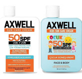 Axwell 50 Faktör Tüm Ciltler İçin Leke Karşıtı Nemlendirici Yağsız Suya Dayanıklı Yüz ve Vücut Güneş Kremi 2x50 ml