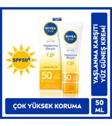 Nivea Sun 50 Faktör Tüm Ciltler İçin Leke Karşıtı Nemlendirici Yağsız Suya Dayanıklı Yüz Güneş Kremi 50 ml