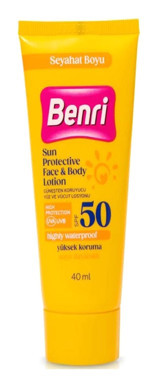 Benri 50 Faktör Tüm Ciltler İçin Leke Karşıtı Nemlendirici Yağsız Suya Dayanıklı Yüz Güneş Losyonu 40 ml