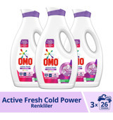 Omo Active Fresh Cold Power Renkliler İçin 78 Yıkama Sıvı Deterjan 3x1.69 lt