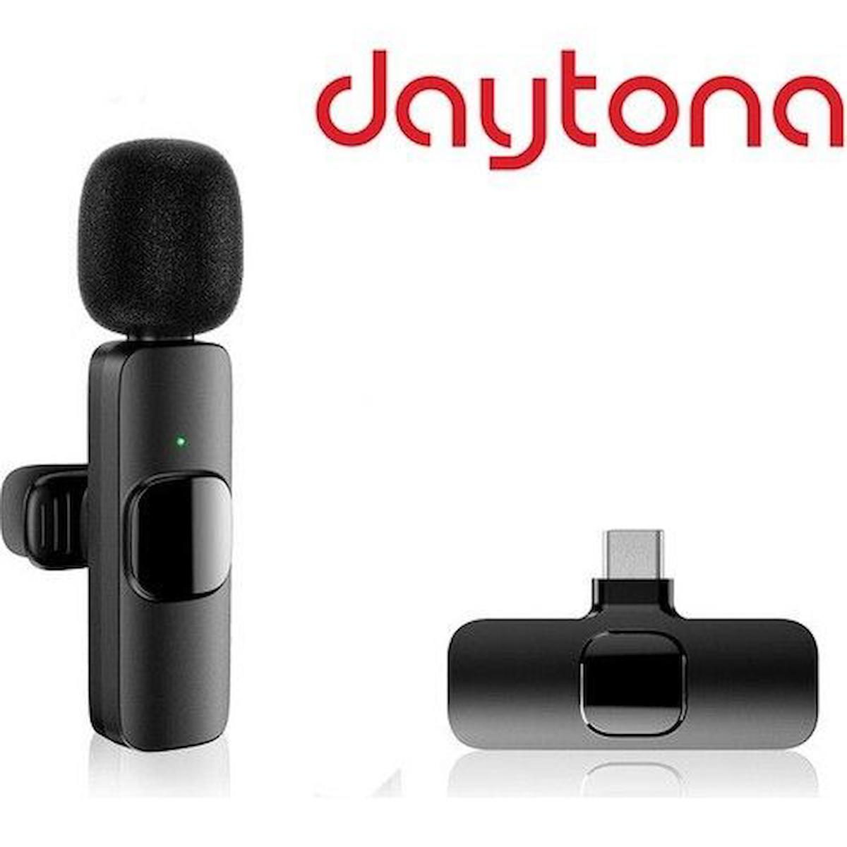 Daytona K9T Dinamik Type C Kablosuz Yayıncı Bluetooth USB Yaka Mikrofonu Siyah