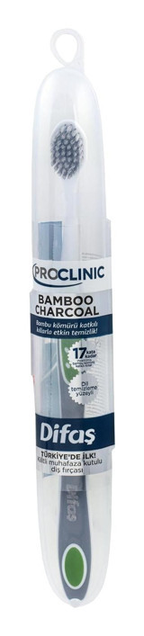 Difaş Pro Clinic Bamboo Charcoal Kapaklı Yumuşak Manuel Diş Fırçası Gri Yeşil