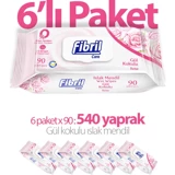 Fibril Gül Kokulu 90 Yaprak 6'lı Paket Islak Mendil