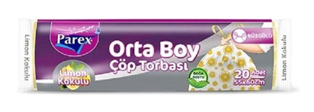 Parex Limon Kokulu Büzgülü Orta Boy 55x60 cm Çöp Poşeti 2x20 Adet Beyaz